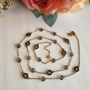 J Crew Long Layered Necklace Smoky Glass Dark Grey Green Enamel Open Beads 34"
